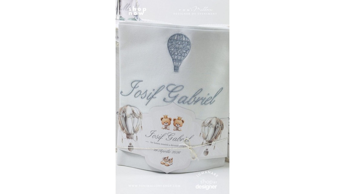 Trusou botez cu balon de aer cald baroc alb și ursuleți 5